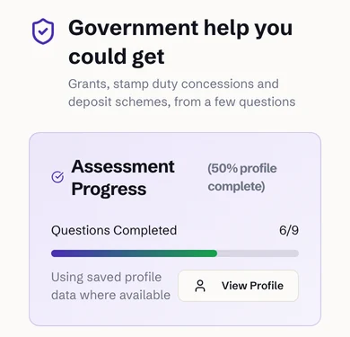 The scheme eligibility checker for the demo buyer, with six of nine questions already answered from their profile.